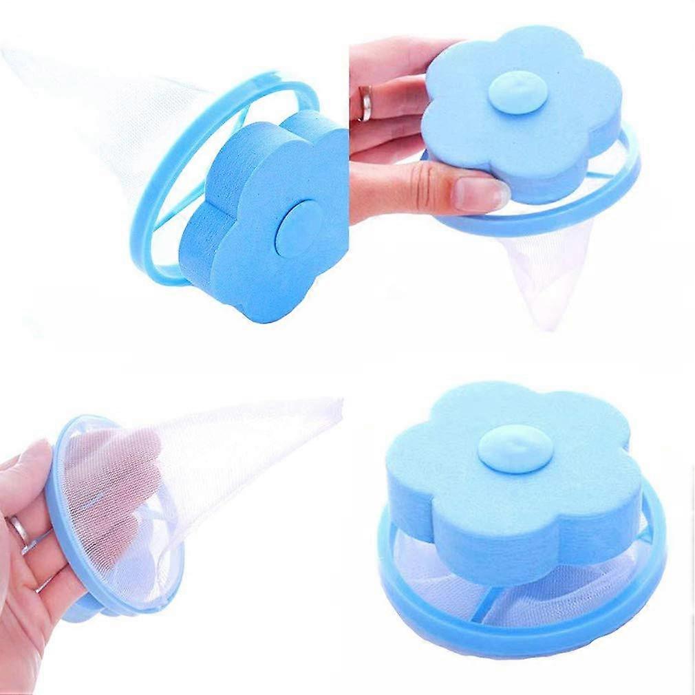 3PCS Blue Washing Machine Floating Lint Mesh Bag Flower Shape Hair Filter Net Pouch Reusable Washing Machine Lint Traps