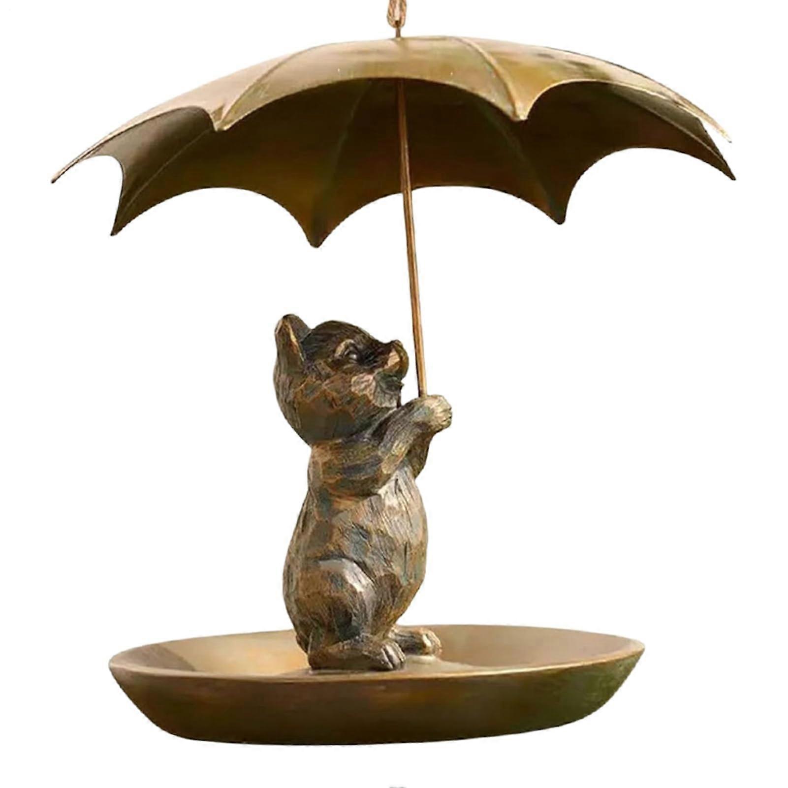 Bird House with Umbrella, Squirrel Umbrella, Bird House, Cute Metal, Squirrel in the Posture of Umbrella Bird Feed