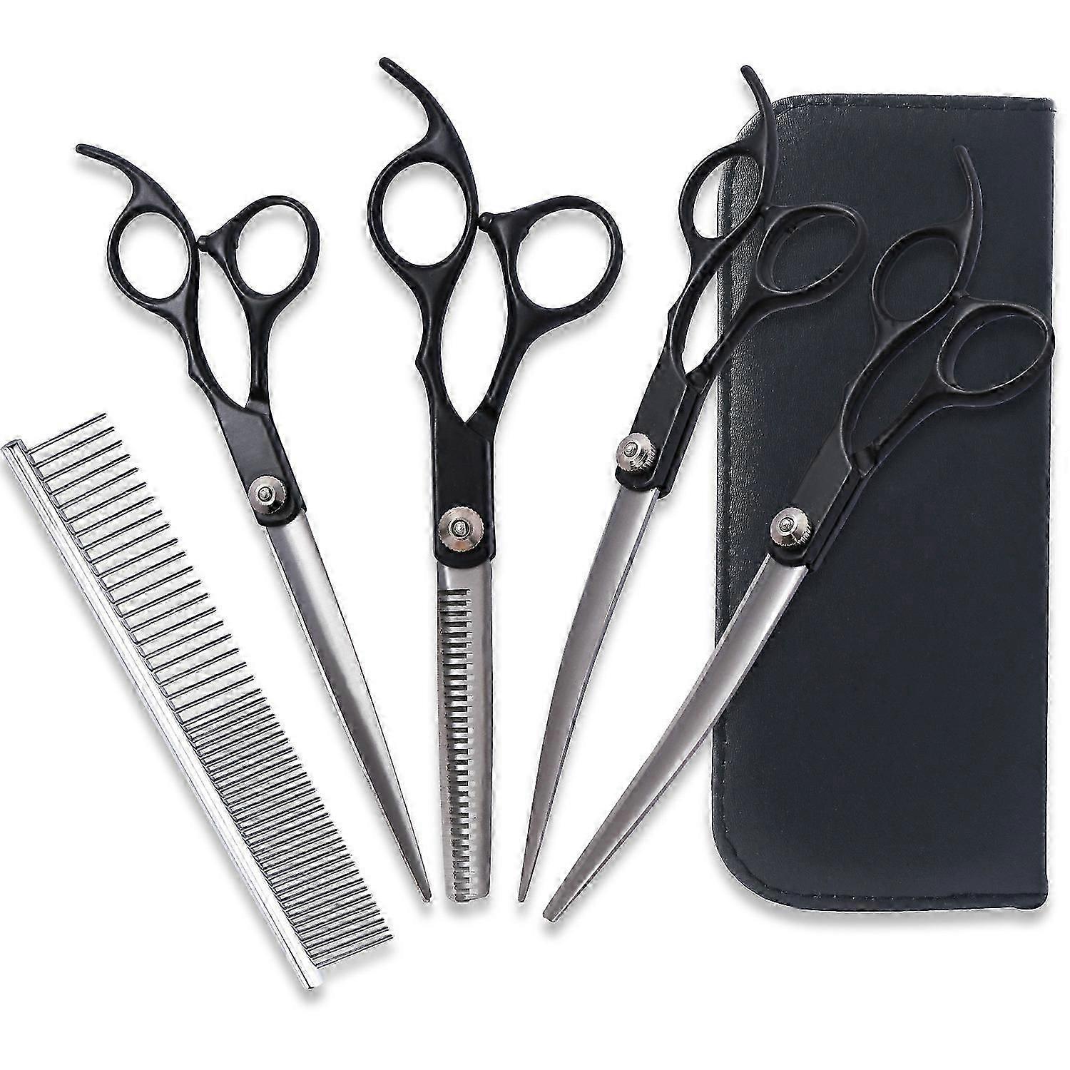 4pcs 7.0-Inch Color Painted Split Scissors Pet Grooming Dog Scissors Set Straight Scissors Curved Up And Down