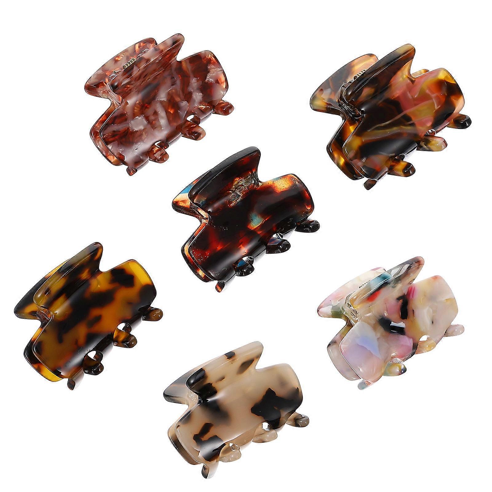 6pcs Leopard Print Cellulose Acetate Hair Claw Clips Small Barrettes