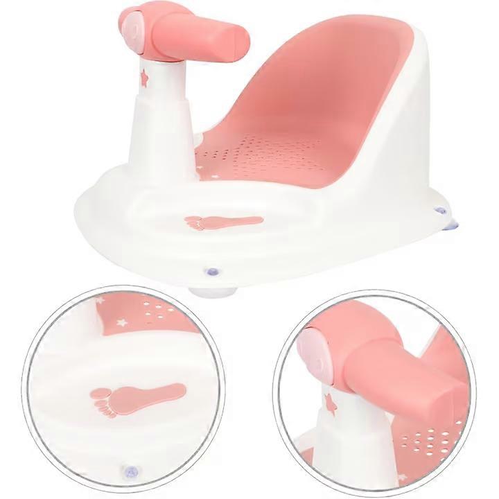 Scaun baie pentru bebelu, comod practic, multifunctional, cu fixare cu ventuza, orificii scurgere, spatar confortabil, la 6 luni, roz schis