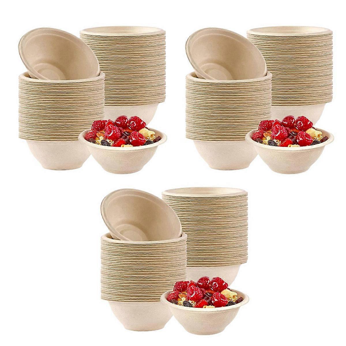 100Pcs Strong Disposable Paper Bowls,350Ml Sugarcane Paper Brown