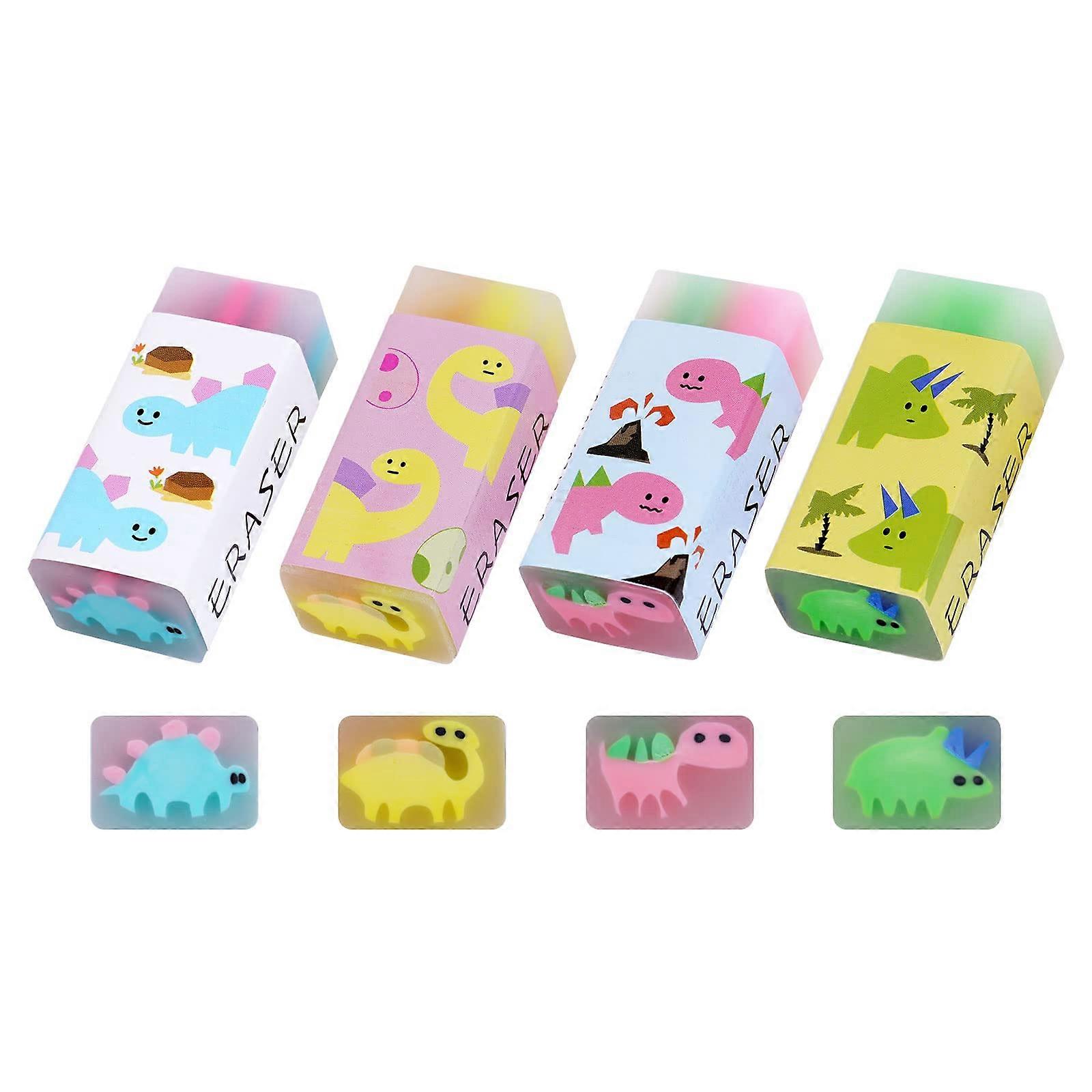 Plastic Pencil Eraser, 4pcs Cube Dinosaur Erasers, Cute Eraser Eraser