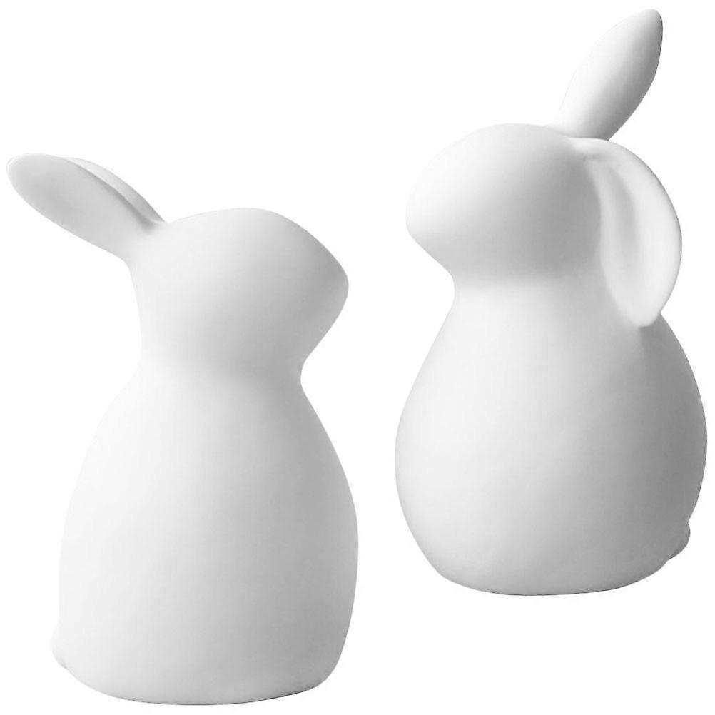 Ceramic Rabbit Figurines   2PCS Cute Bunny Statues for Home Office Desktop Decorations Space Saving Tabletop Ornaments Smooth Surface