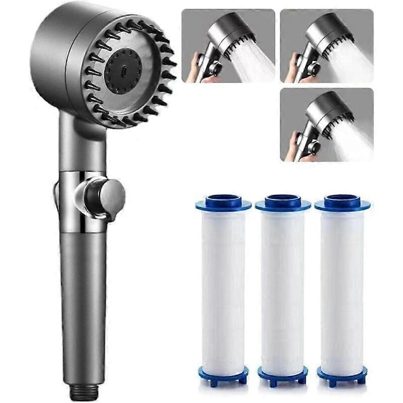 Shower Head, High Pressure Shower Head with 3 Types of Jets, with 3 Replaceable PP Cotton Filters