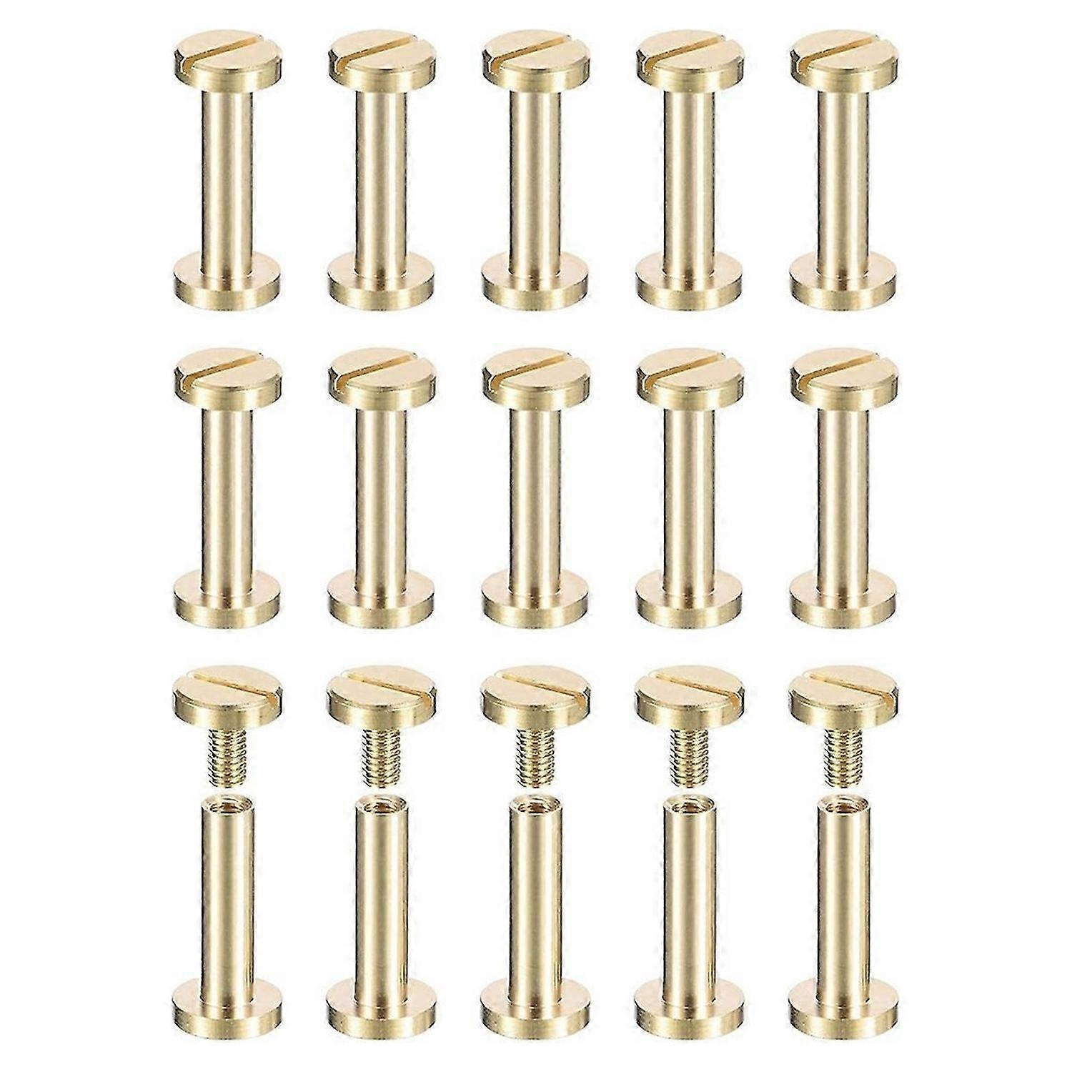 30Pack Brass Chicago Screws, Flat Head Screw Back Binding Post Nail Stud Rivets Fastener for DIY
