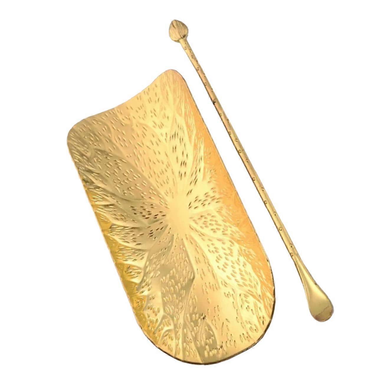 Teaspoon Set Tea Organizer with Scoop for Loose Leaf Tea and Coffee Beans, Golden Tea Ceremony Accessories, Teacup Tray