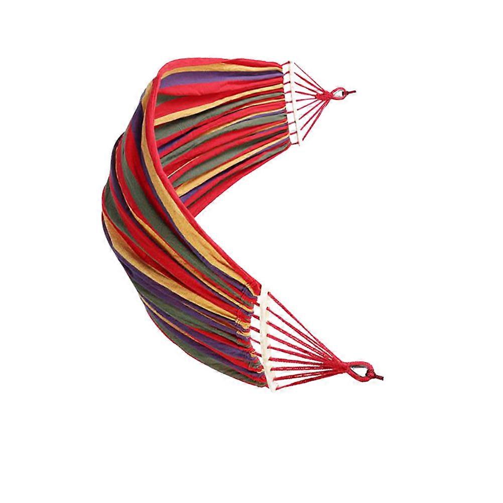 Portable Camping Hammock Swing Outdoor Equipment Canvas Wood Curved Shape Rainbow Color 1.5m Width 2-3m Total Length 1Set