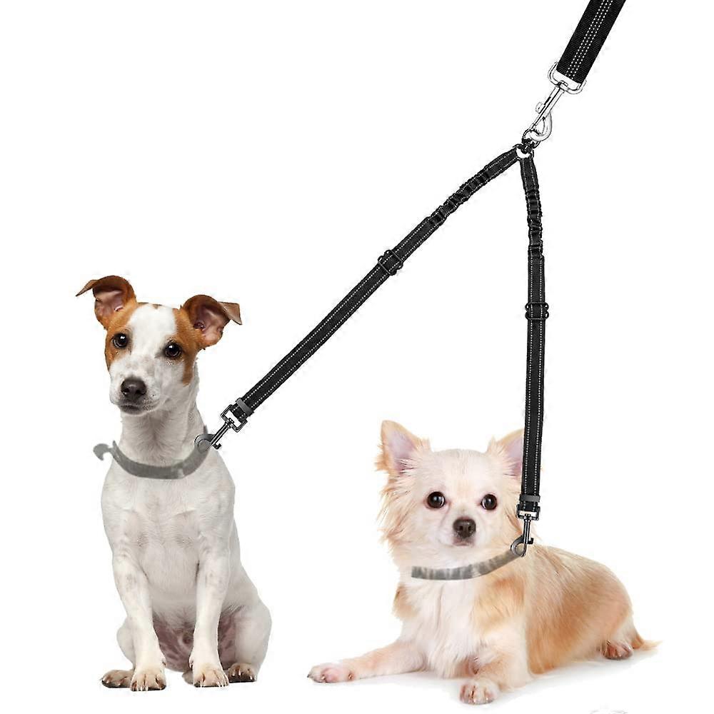 Double Dog Lead, No Tangle 360° Rotating Splitter for Two Dogs, Adjustable Bungee Reflective Lead