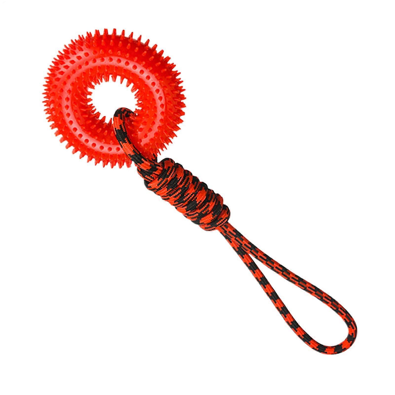 Squeaky Dog Toy Spiky Ring Rope Chew Training Toy Puppies Indestructible Aggressive Chewers Teething Stimulation Red