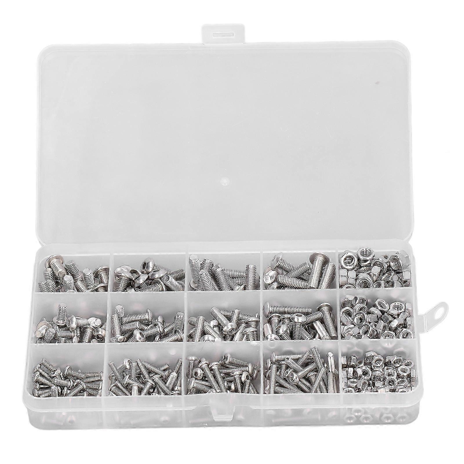 500 Stück Sechskant Rundschrauben Muttern Sortiment Set Boxed Kit M3 M4 M5