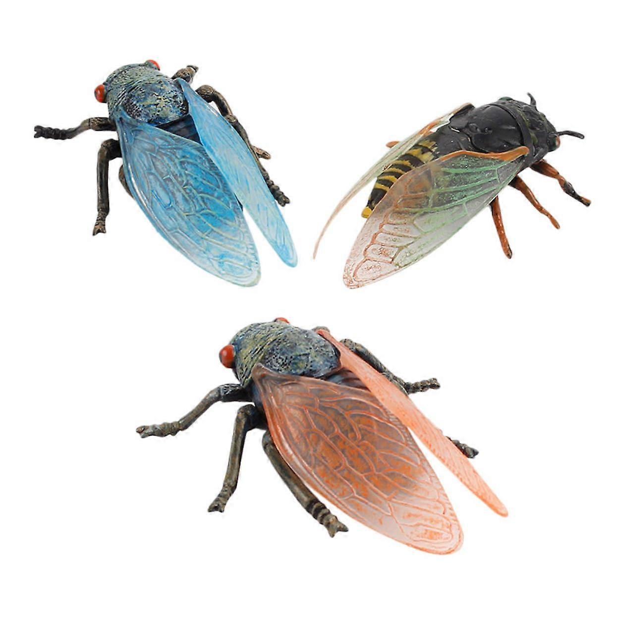 Cicada Figurine Set of 3 Realistic Plastic Insect Sculptures for Desk Bookshelf Home Decor Unique Collectibles