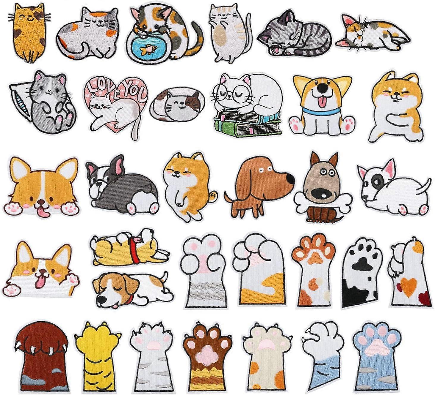 33pcs Cat Dog Paw Patches for Clothes, Iron on/Sew on Embroidery Appli