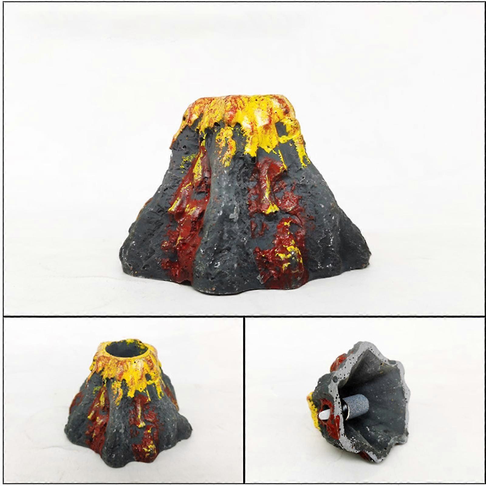 水族館火山オーナメントキット、水槽の風景のためのミニ樹脂火山の装飾、エアストーンアクセサリー付きの魚の水槽の装飾リアルな山