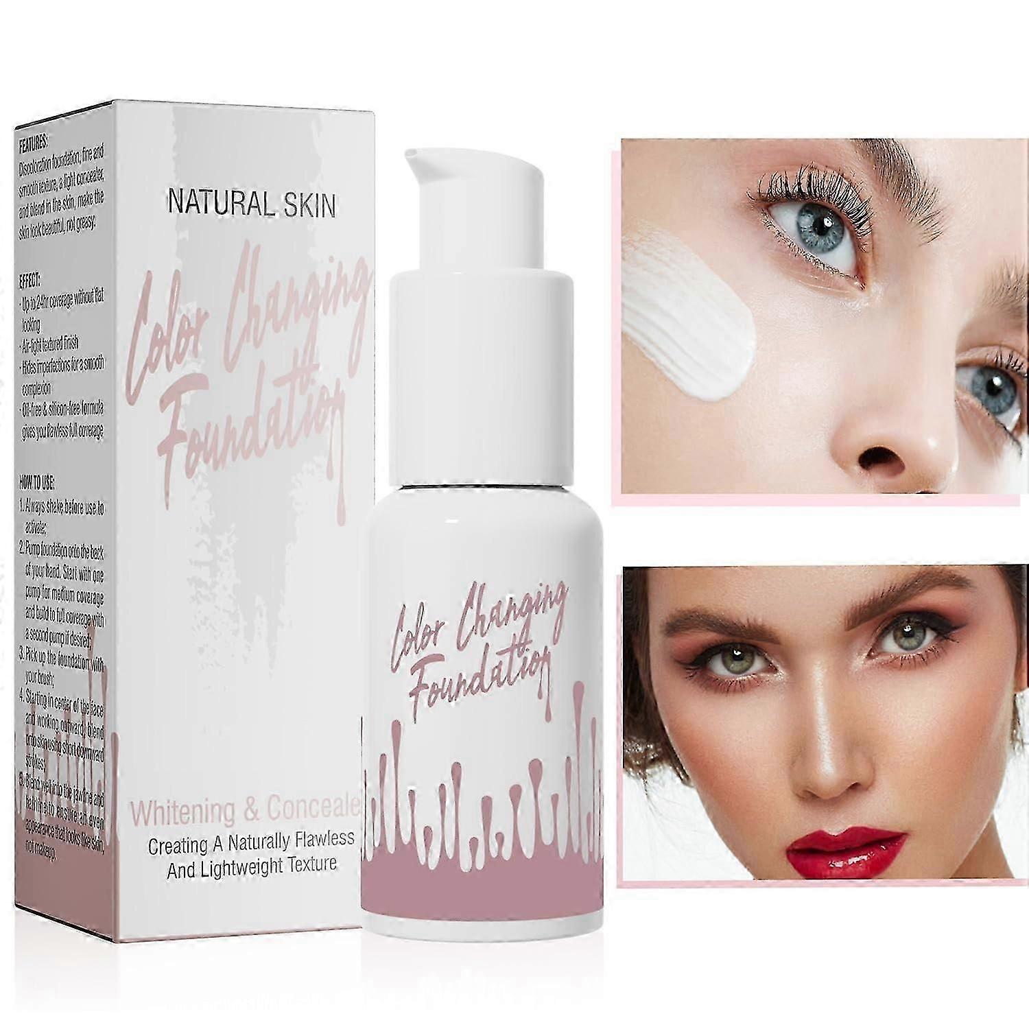 Color Changing Foundation, Base Nude Face Liquid Cover Concealer, Waterproof Sweatproof Flawless Full Coverage Long Lasting Natural Color Face Primer