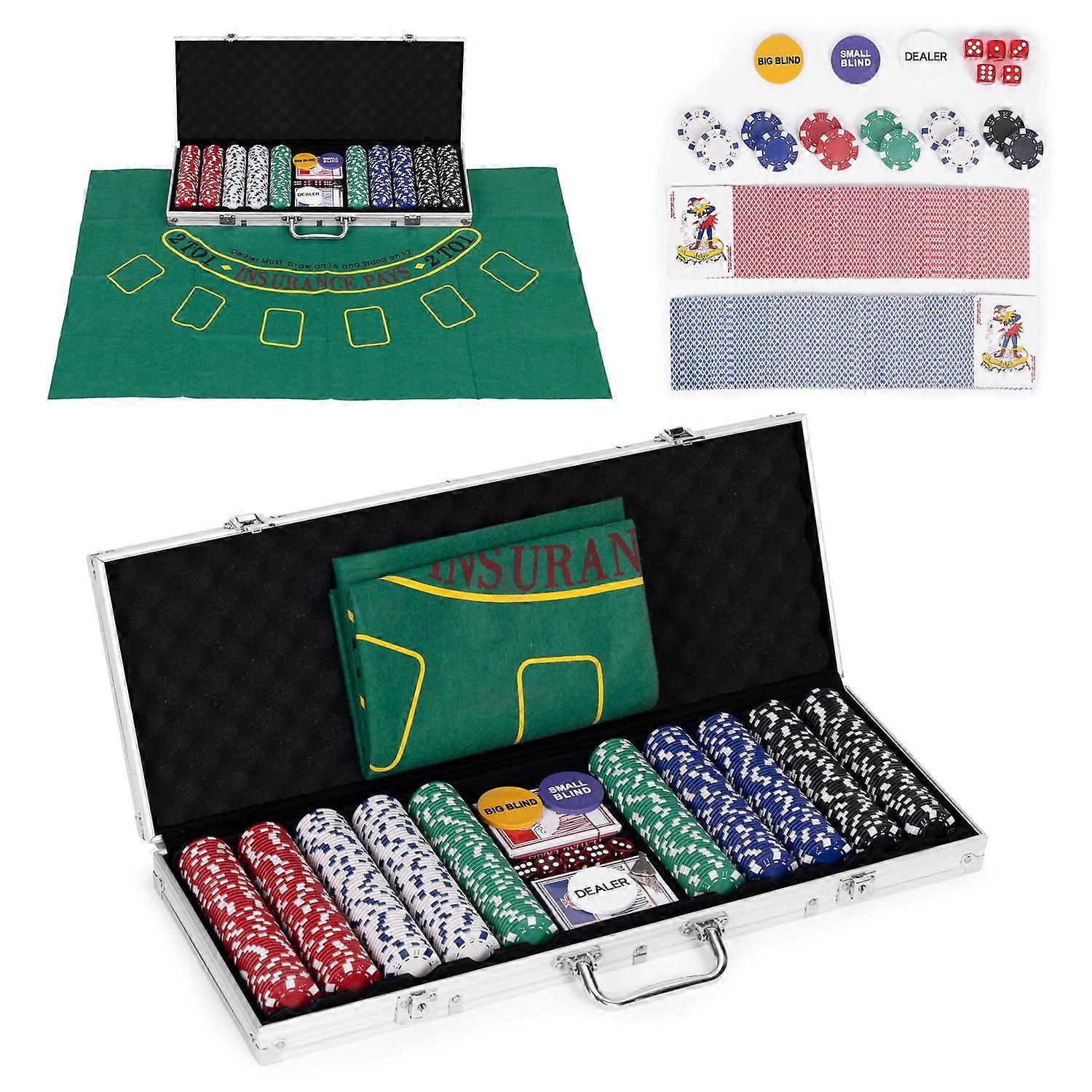 Poker and blackjack set – 500 chips, 2 decks of cards, dice, game mat, lockable case