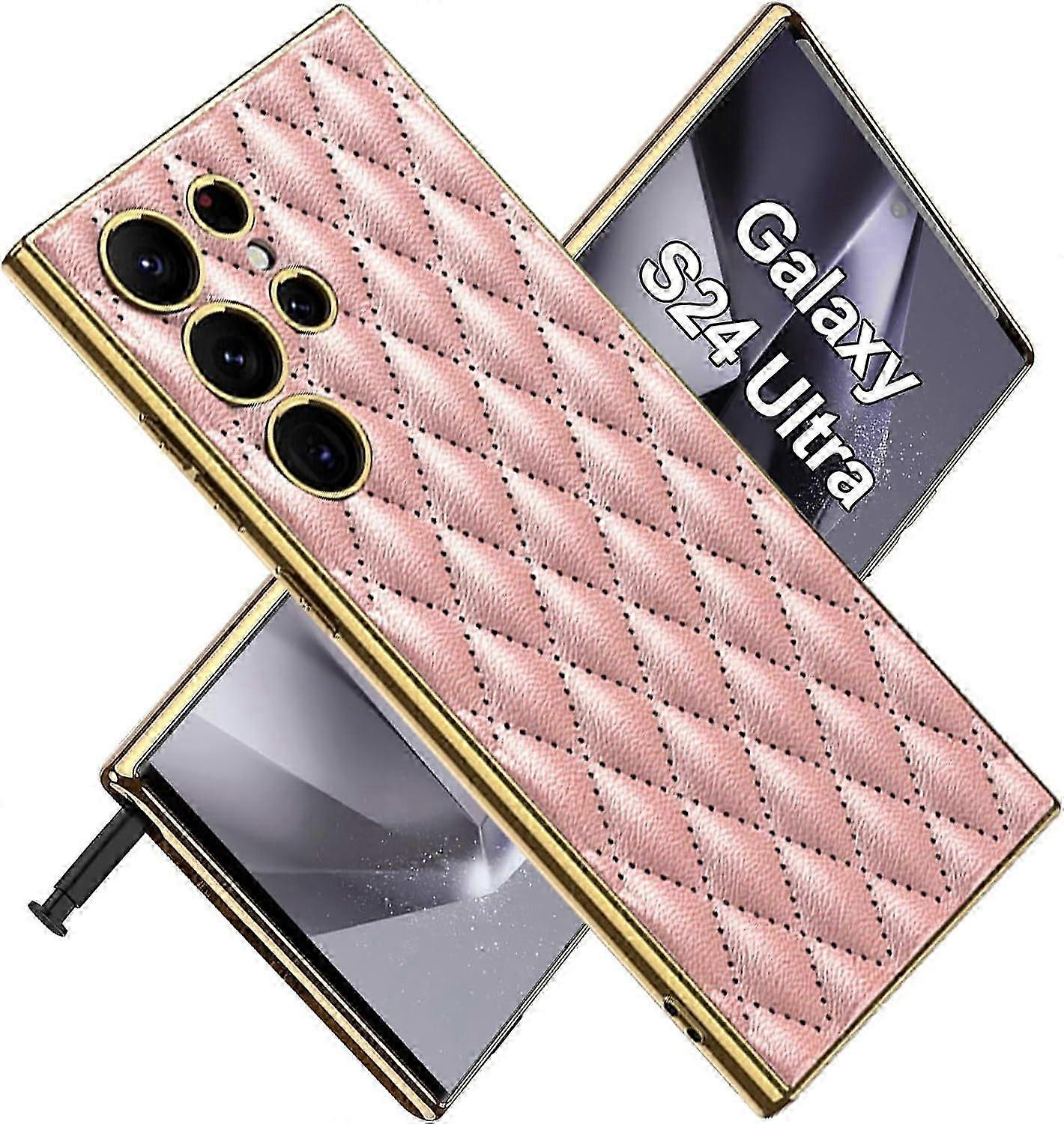 Sevimli Elmas S24 Ultra Kılıf Kamera Lens Koruyucu ile Kadınlar Erkekler, Yumuşak PU + Elektroliz Çerçeve Kaymaz Darbeye Dayanıklı Kılıf