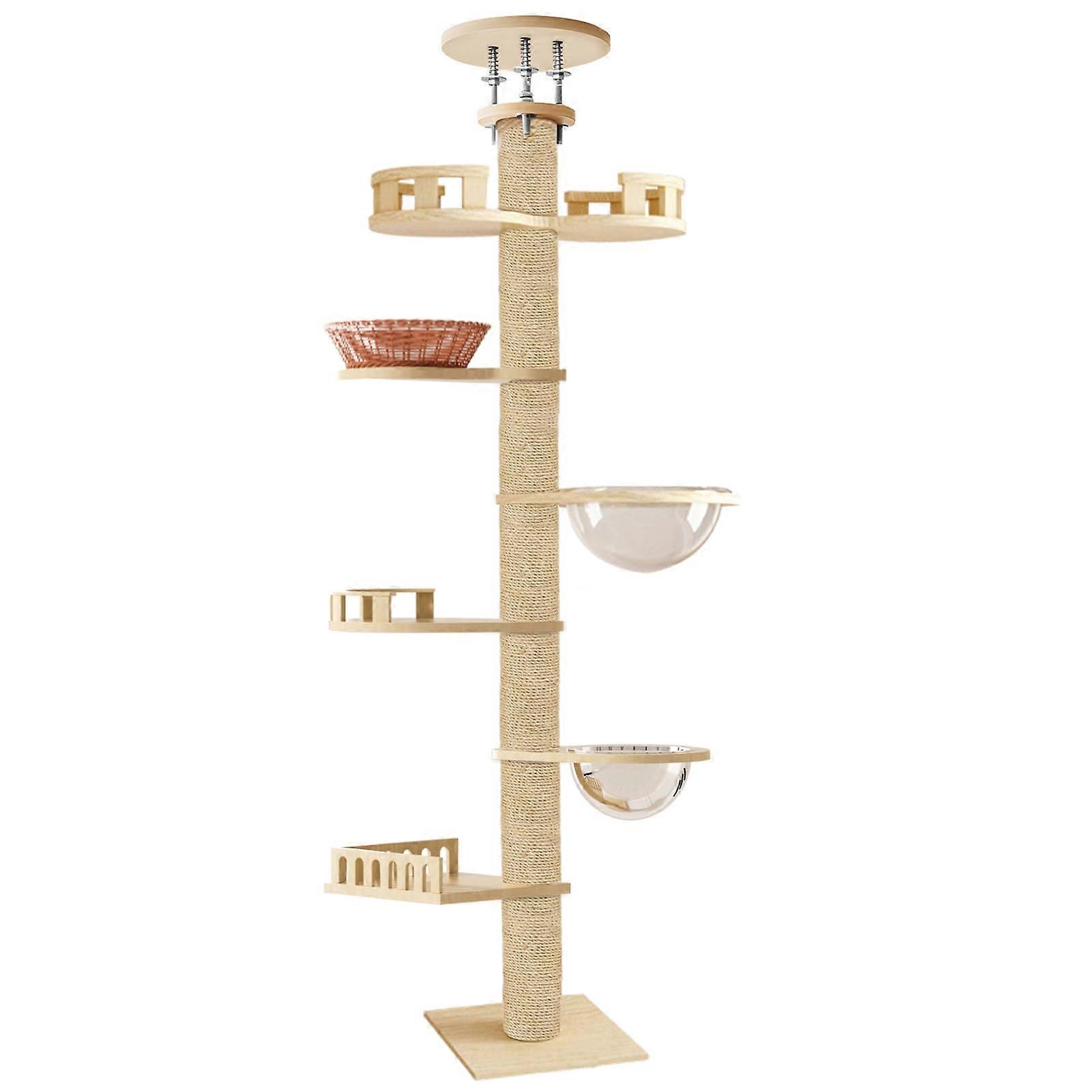 Height Adjustable Cat Tree, Large Scratching Post, Multiple Levels, Platforms, Observation Tower (1 Set)