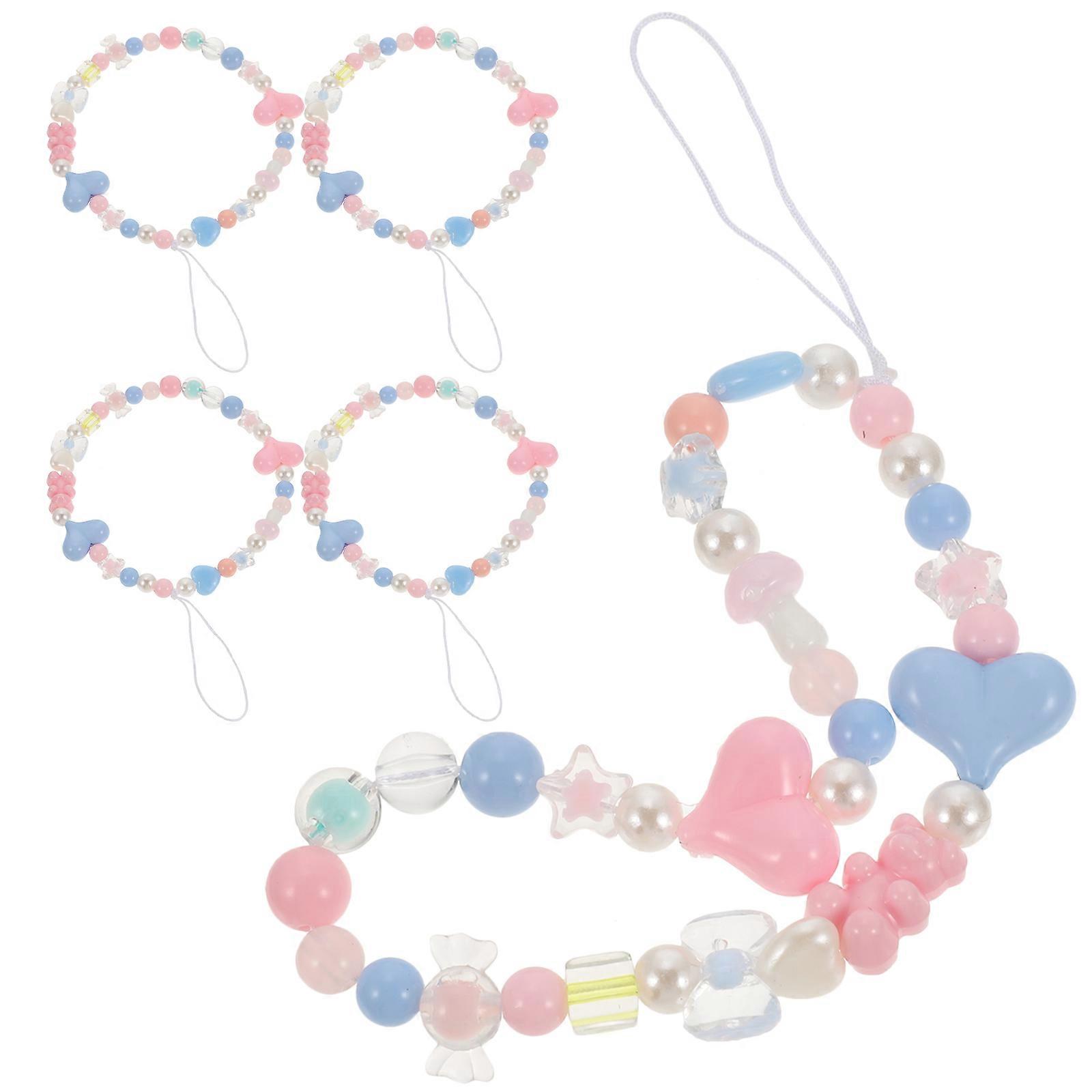 Mobile Phone Wrist Strap Beaded Charms Gifting 5Pcs