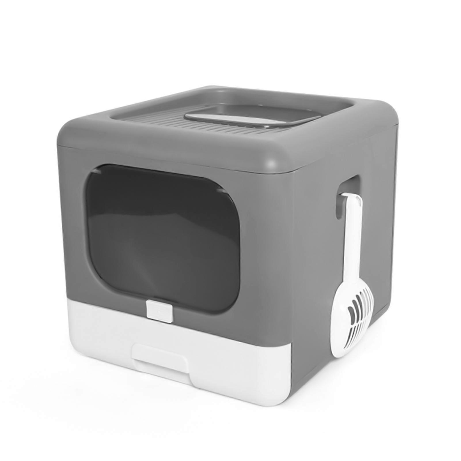 Portable Foldable Box Large Fully Enclosed Cat Potty Toilet Front Entry Top Exit with Lid Litter Scoop