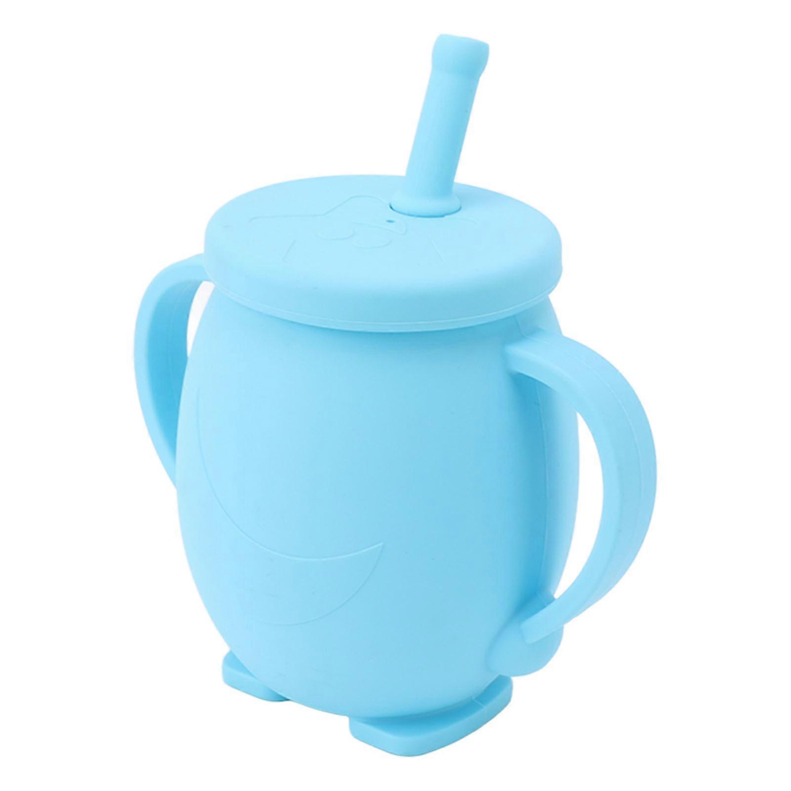 230ml Toddler Cups Silicone Training Sippy Cups with Straw Lid Non Slip Handles Spill Proof Trainer Cup for Baby Toddler Infant Blue 