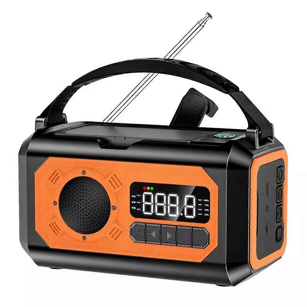 12000mAh Solar Hand Crank Weather Radio AM/FM/NOAA, Emergency SOS Alarm, Reading Lamp for Outdoor Camping Orange