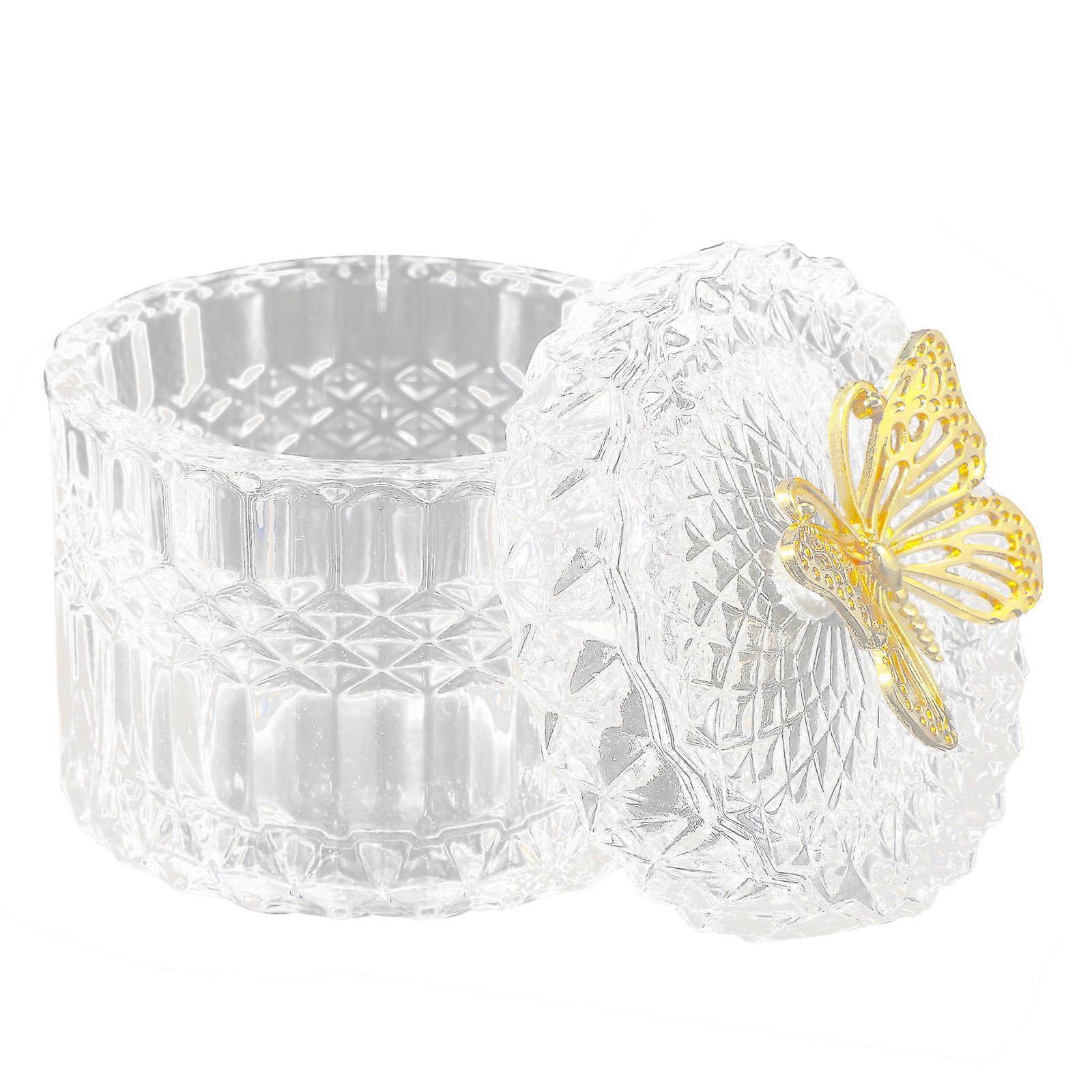 Glass Candy Jars with Lid for Snacks and Nuts Moisture-Proof Embossed Surface Texture 3.9×3.5×3.5in 1Set