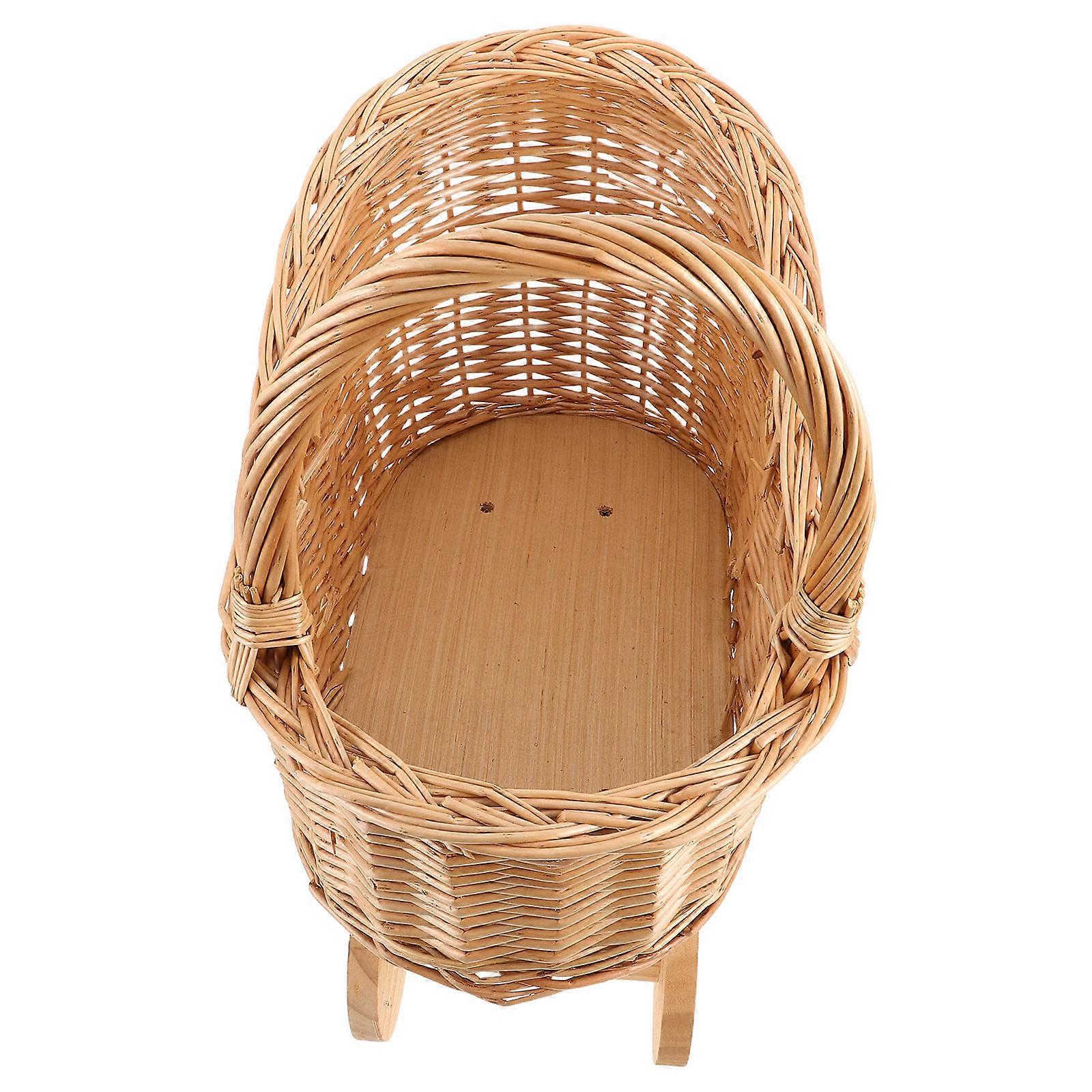 ريفي الروطان طفل عربة دمية عربة المنسوجة زهرة سلة دش الطفل سنتربيبيز بني فاتح كبير 1 قطعة