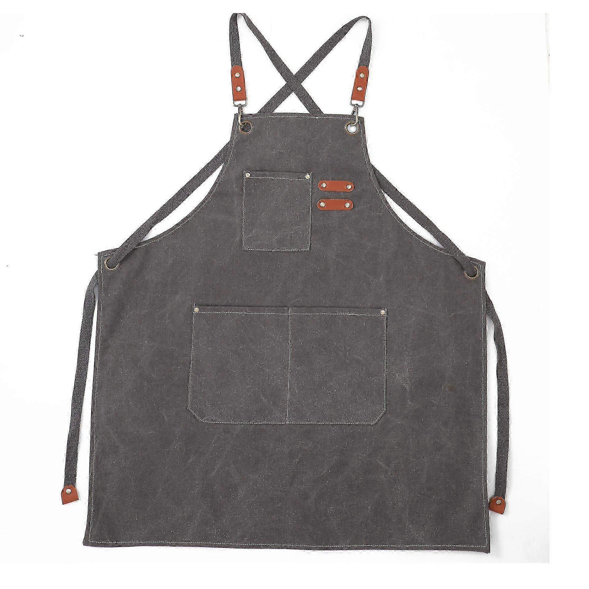 Chef Apron, Canvas Aprons With Pockets Cross Back Kitchen Apron For Cooking Grilling Baking Bbq Barber 2025