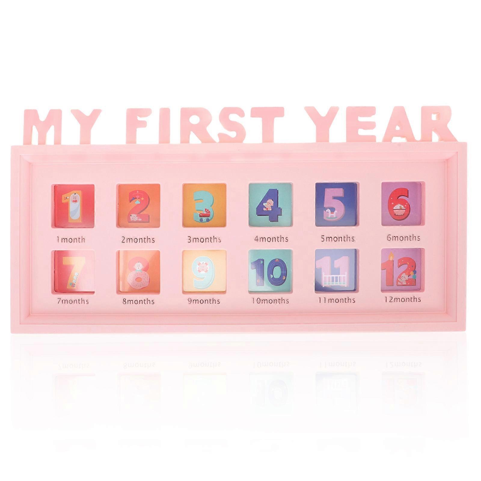 Baby Growth Photo Frame Set Pink Home Decor 12 Months Picture Display Plastic