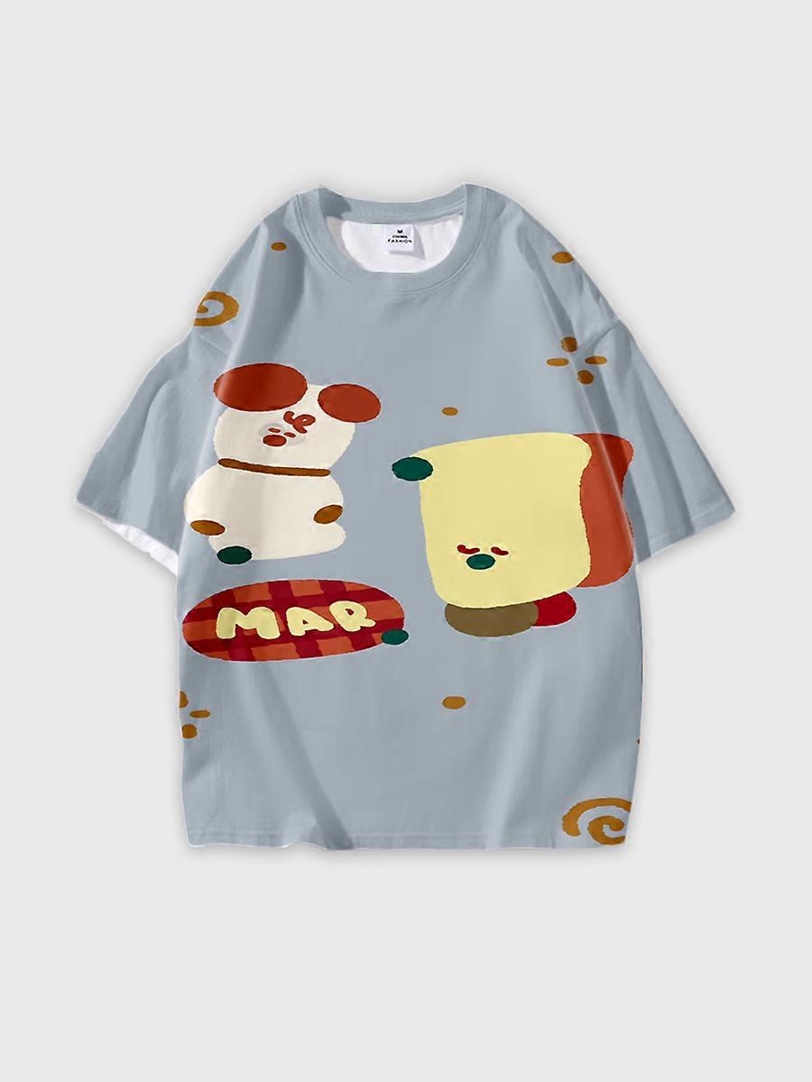 T-shirt round neck Pattern loose short sleeve B1666