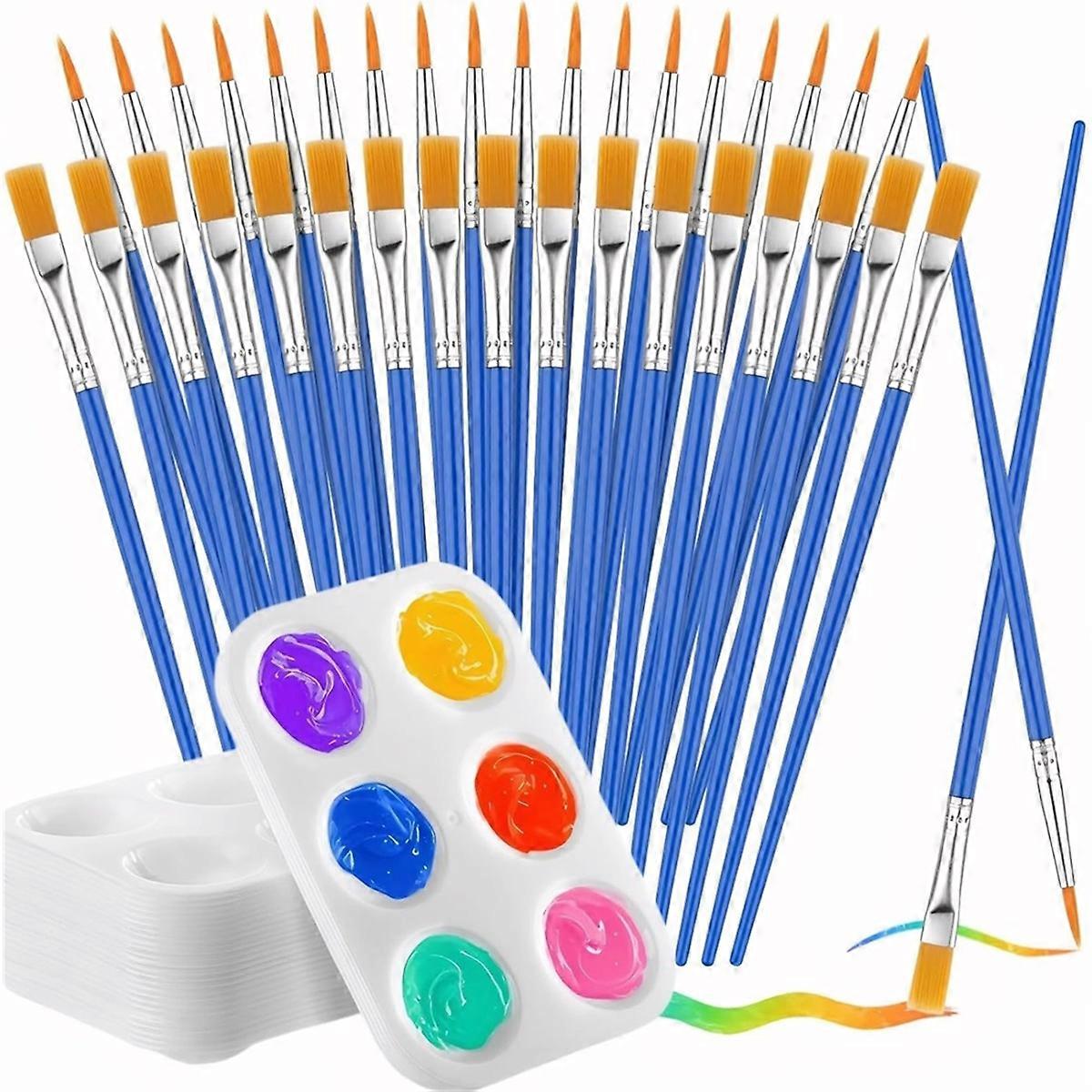 30 Pcs Small Paint Brushes Bulk and 10 Palettes - for Oil Acrylic