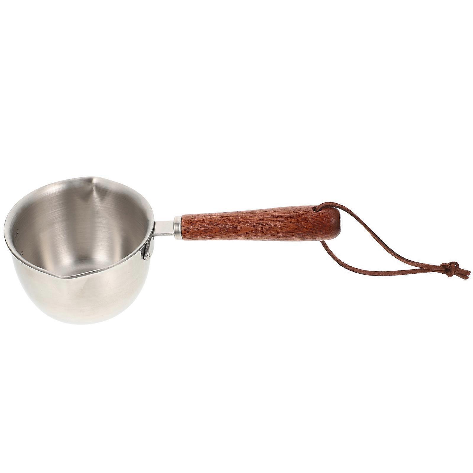 Stainless Steel Saucepan with Wood Handle for Storage Lightweight and Flexible Silver 7 Inch