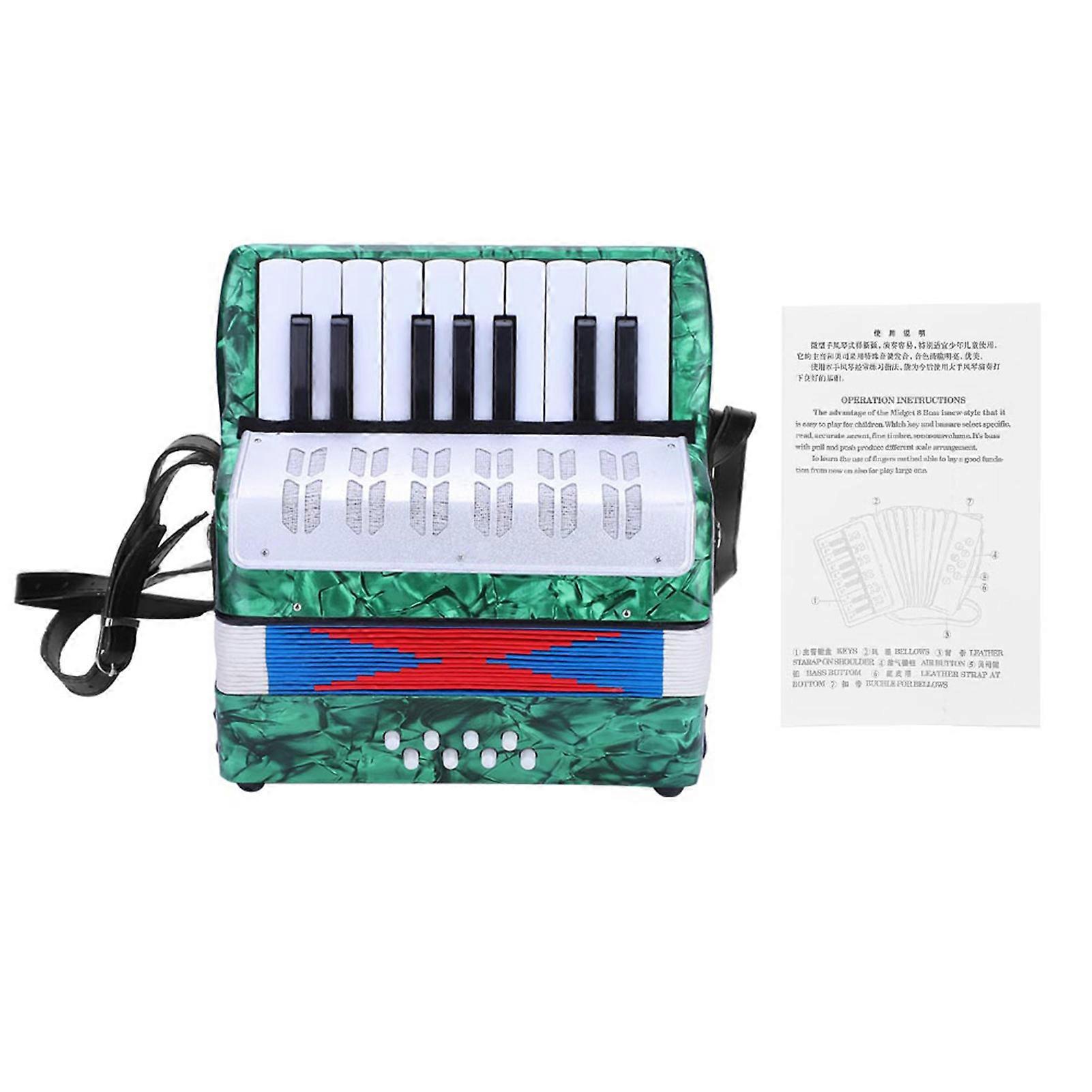 17 Key 8 Bass Piano Accordion Musical Instrument for Beginners Students (Green)