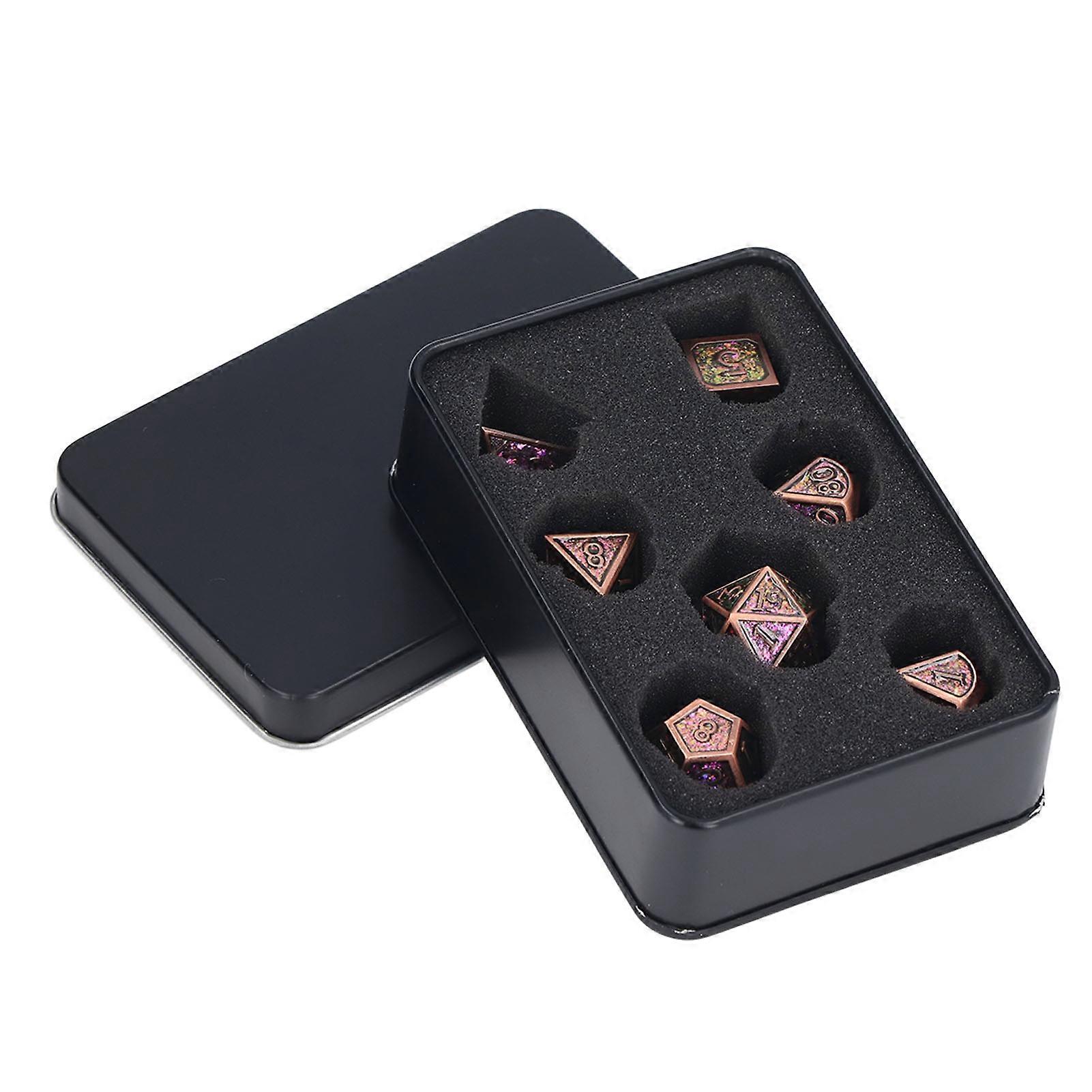 7pcs Polyhedral Dice Set Metal Colorfast Rounded Corners Wearproof Dices for Role Playing Game Red Copper Pink