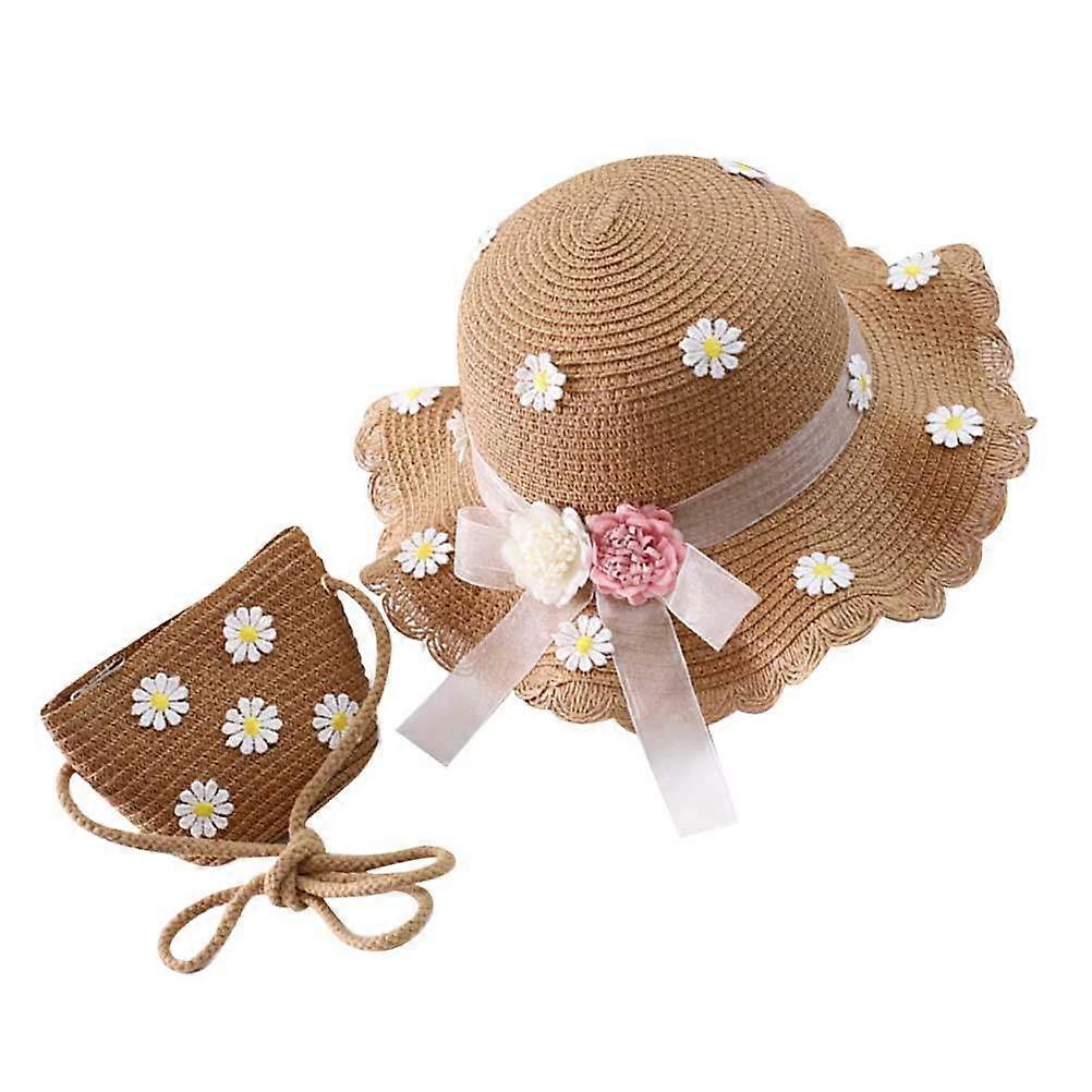 Daisy Decorated Sun Hat, Comfortable Straw Material for Girls Summer Adventures