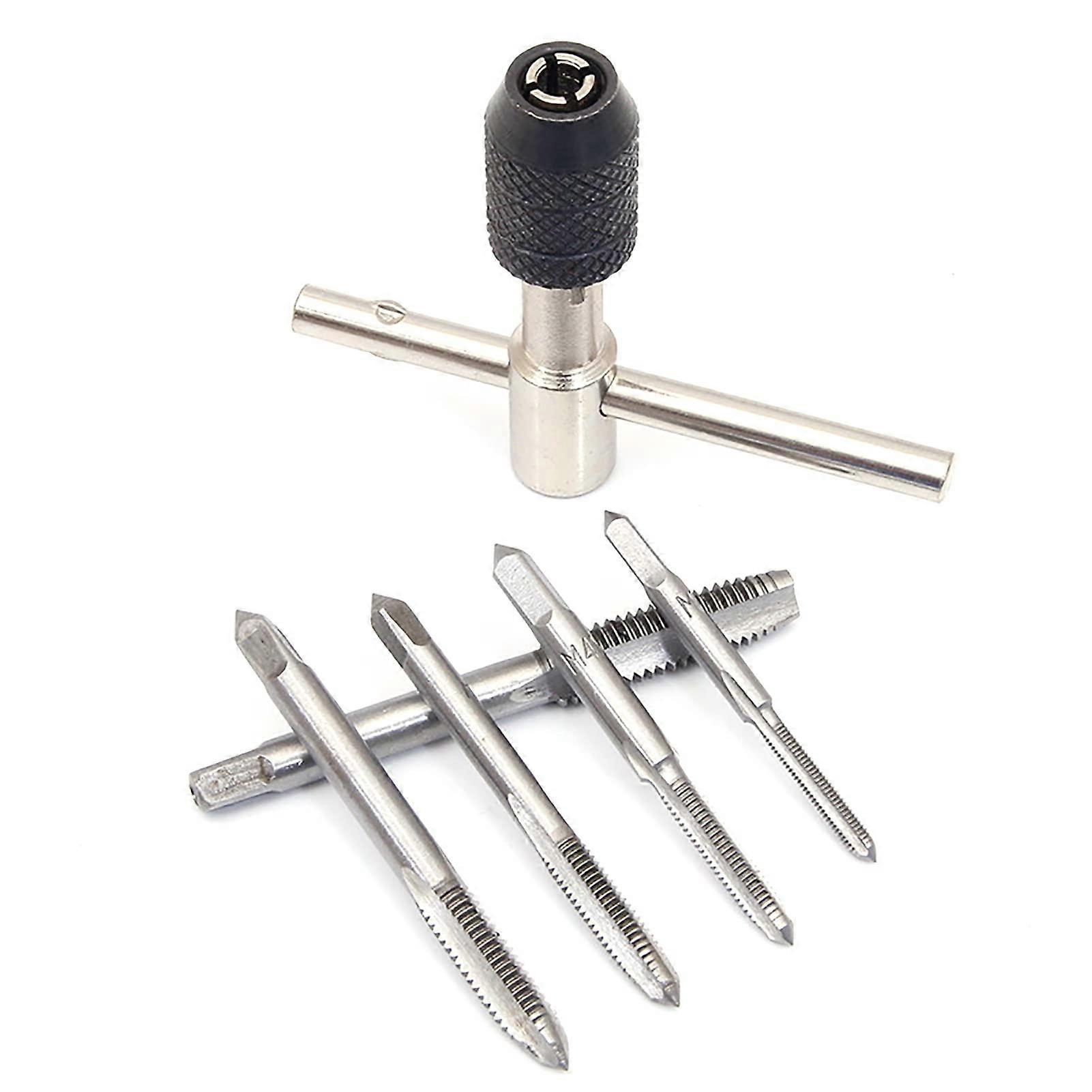 Tap Wrench Set 6pcs T-Type HSS Metric Taps M3-M8 Hand Tools for Automatic Mechanical Threading