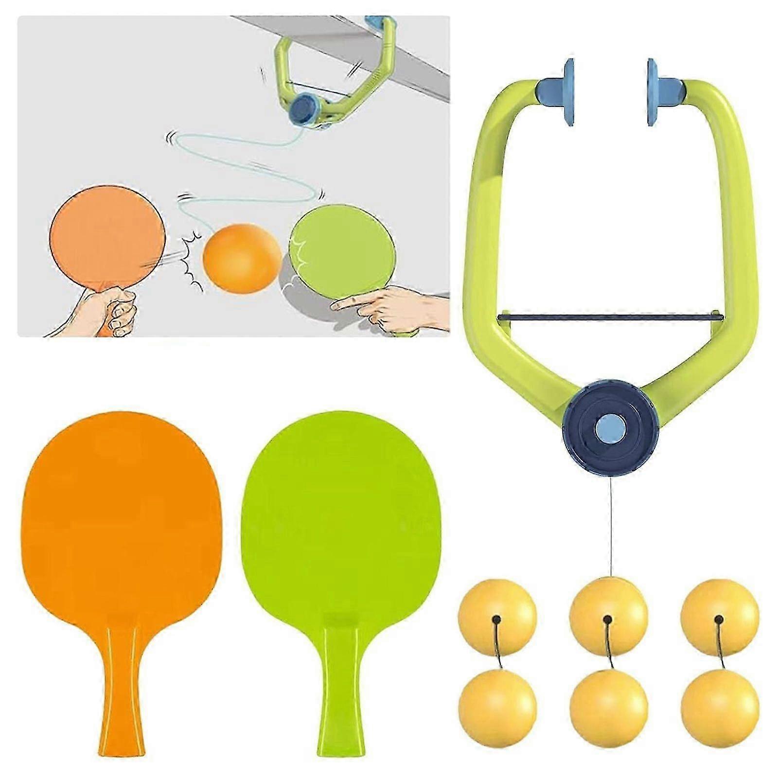 Indoor Hanging Table Tennis Trainer withCFacket Balls Hooks Portable Exerciser