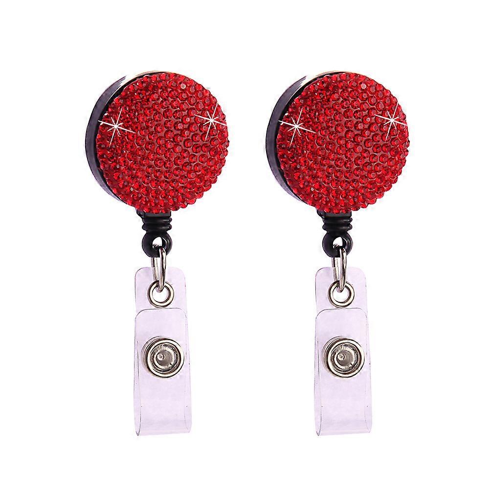 Rhinestone Retractable Badge Reels Bright Red ID Badge Holders with ABS Straps for Nurses, Teachers & Event Attendees (2pcs)