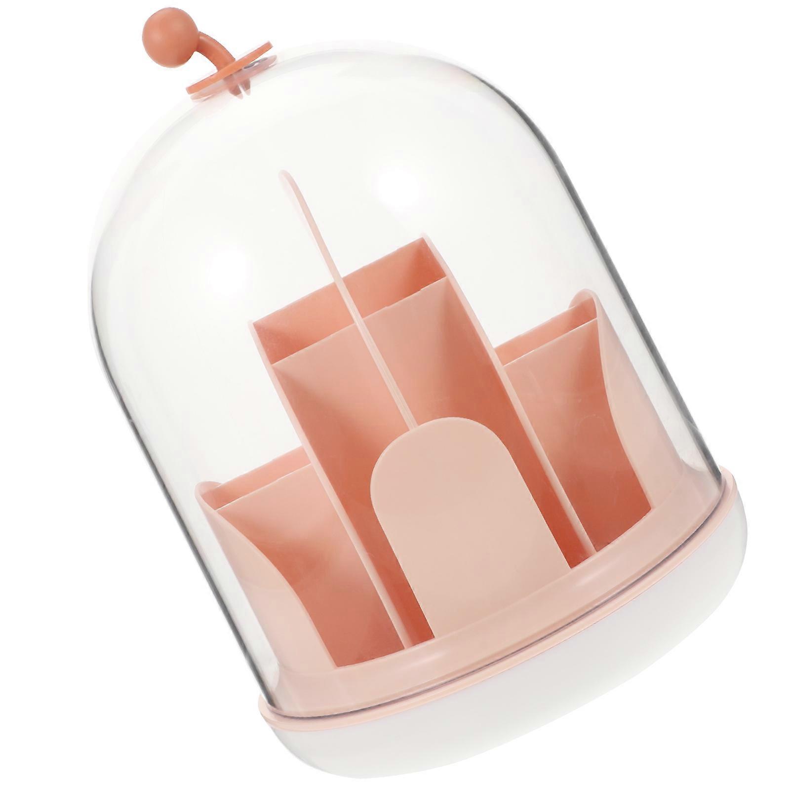 Pink Makeup Lipstick Organizer with Lid for Home Use Rotatable Bucket PP PET HIPS 6.5 x 4.3 inches