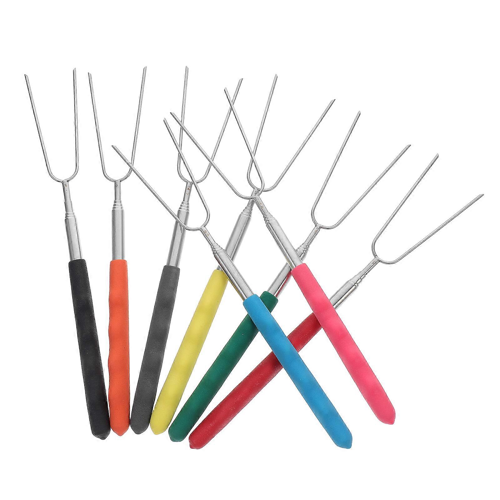 Grilling Accessories 8Pcs Stainless Steel Telescoping Bbq Forks Ideal For Roasting Meat And Marshmallows On Picnics And Camping Trips