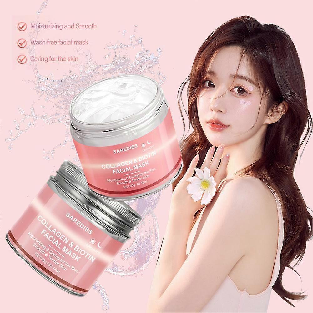 60ml Collagen Day and Night Mask Brightens Light Beige Moisturizes With Scraper