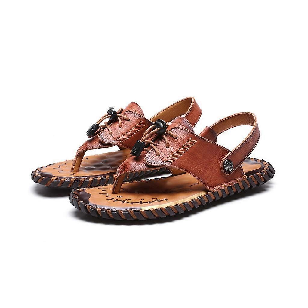 Men's Leather Sandals HalfDrag Beach Flip Flops Summer Outdoor Casual Shoes Large Size Slippers (Size: 41code) B 47code