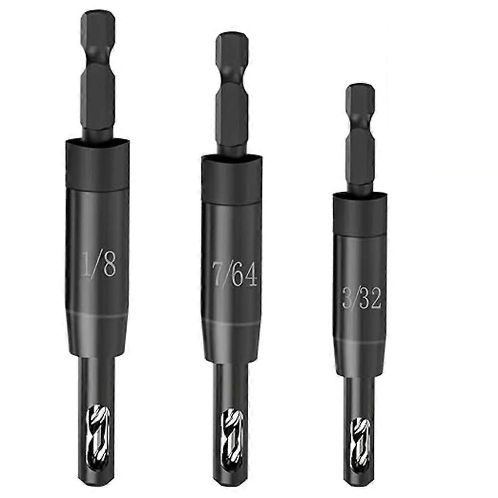 3 Piece Hinge Drill Bit Set, Self Centering Drill Bits, 1/4" Hex Shank, Quick Release for Woodworking, Cabinet, Door (1/8", 7/64", 3/32")