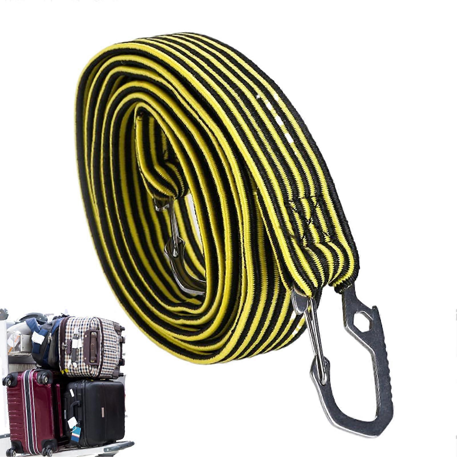 Motorcycle Bungee Cargo Straps 2m with Heavy Duty Elastic Rope and Durable Hooks Black Yellow