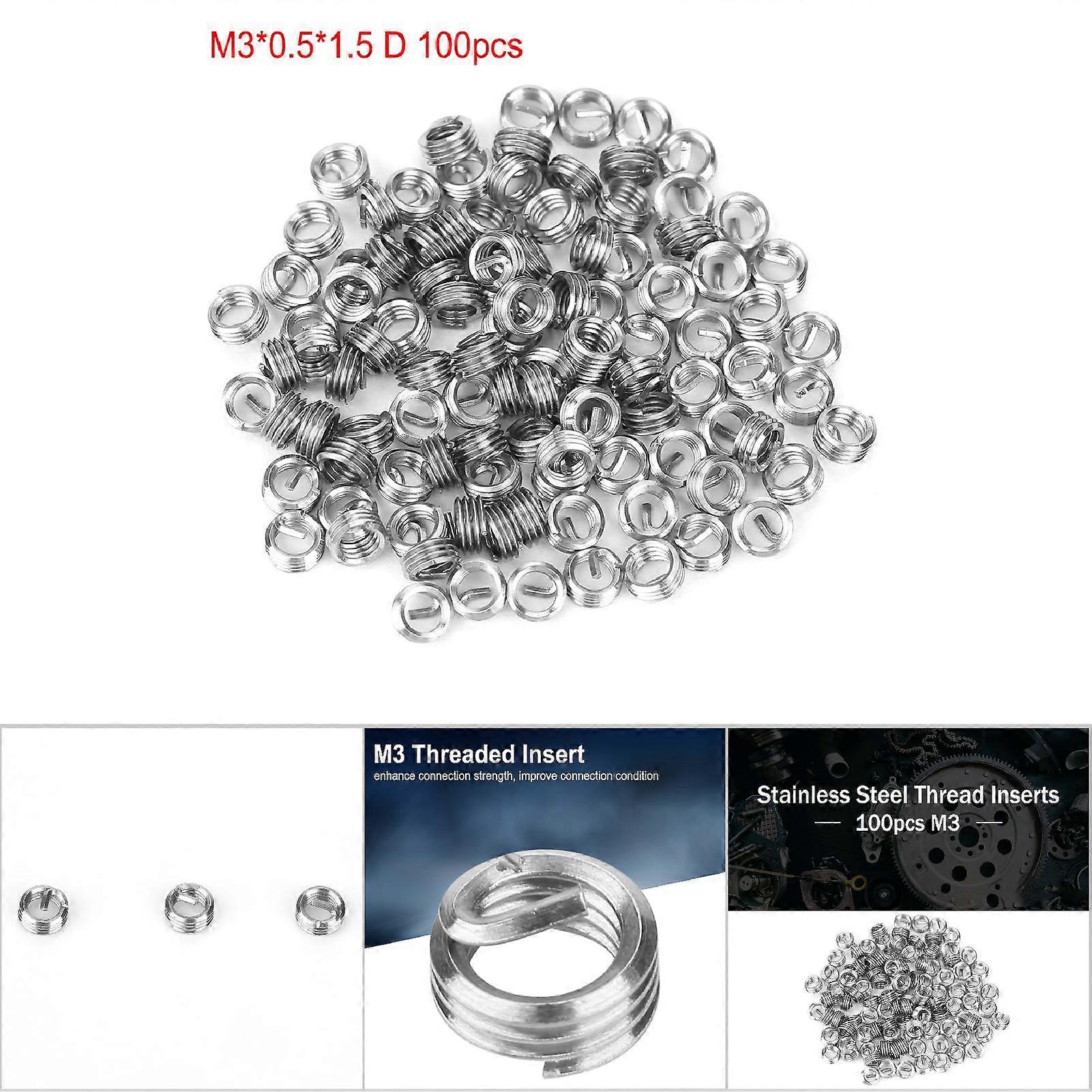 100pcs M3*0.5*1.5D SS304 Stainless Steel Threaded Inserts