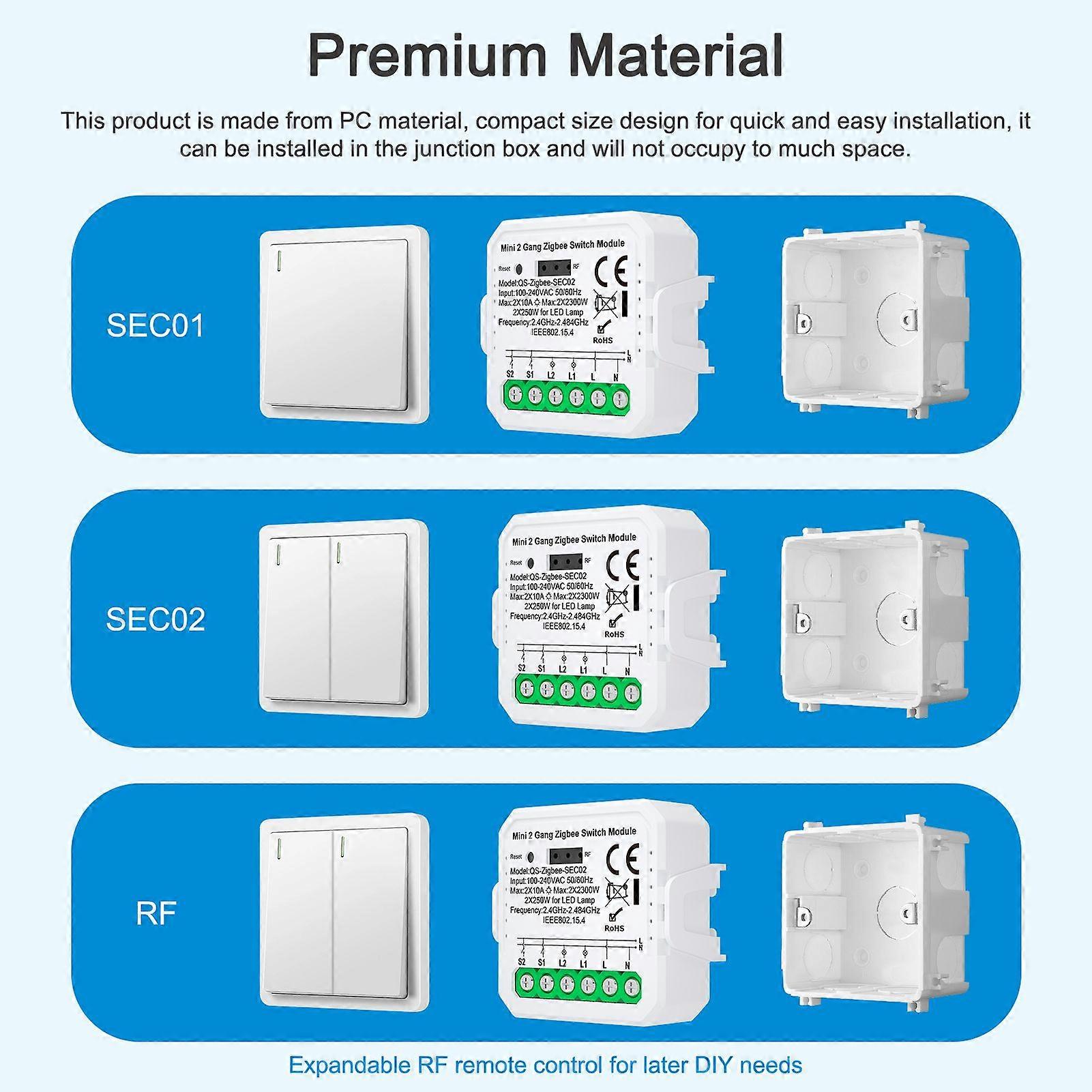 Tuya ZigBee Push Button Normal Switch Module Home Electrical Appliance 2 Gang Switch Control Module Mobilephone APP Remotely Control Compatible Alexa 