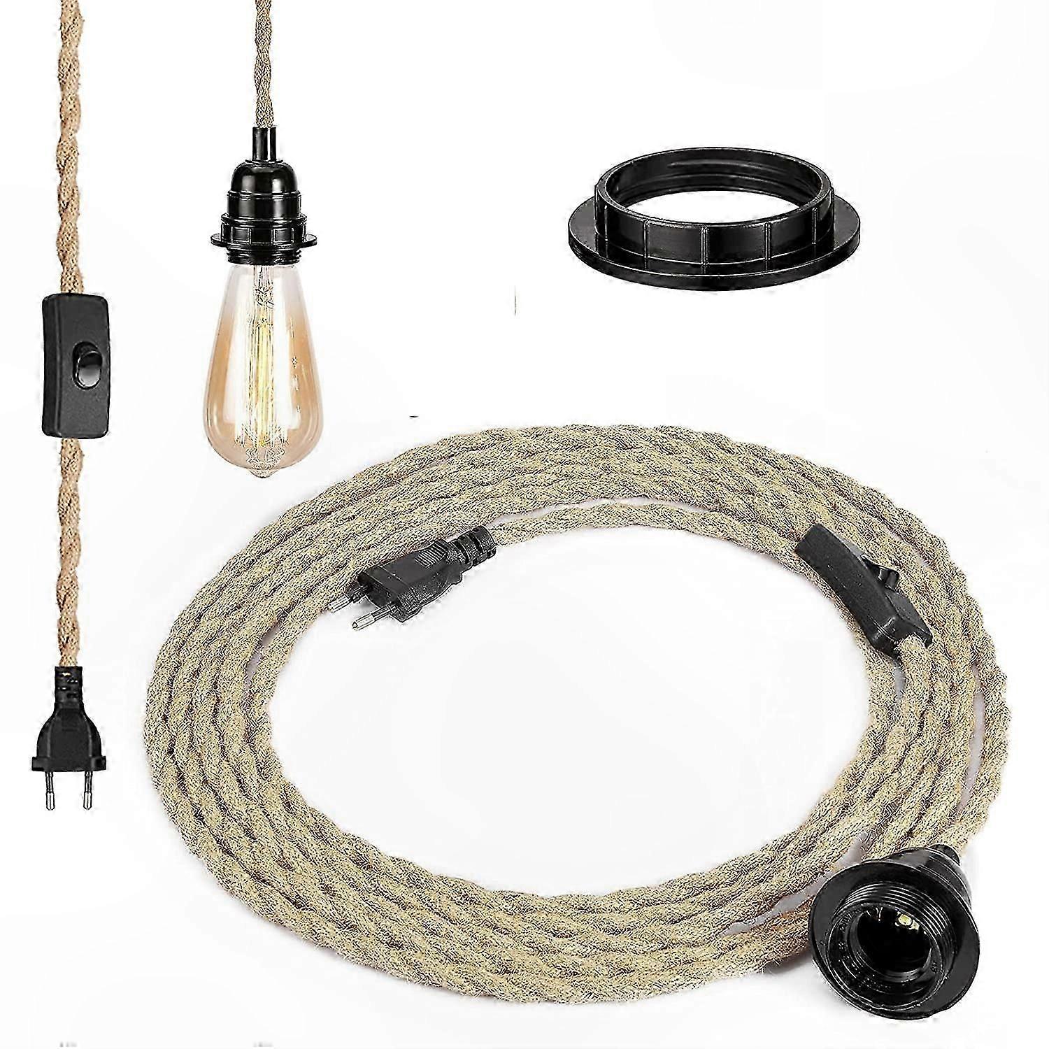 Linen-Covered E27 Pendant Light Cord, Dimmable Twisted Pair Lamp Wire with 1.5M Socket for Indoor Home Use