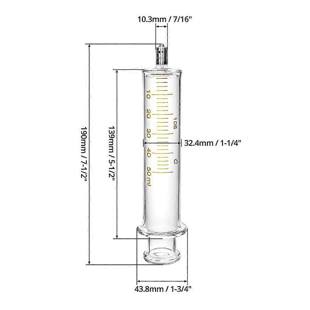 Seringa de vidro reutilizável Luer Lock sem agulha, 50ml
