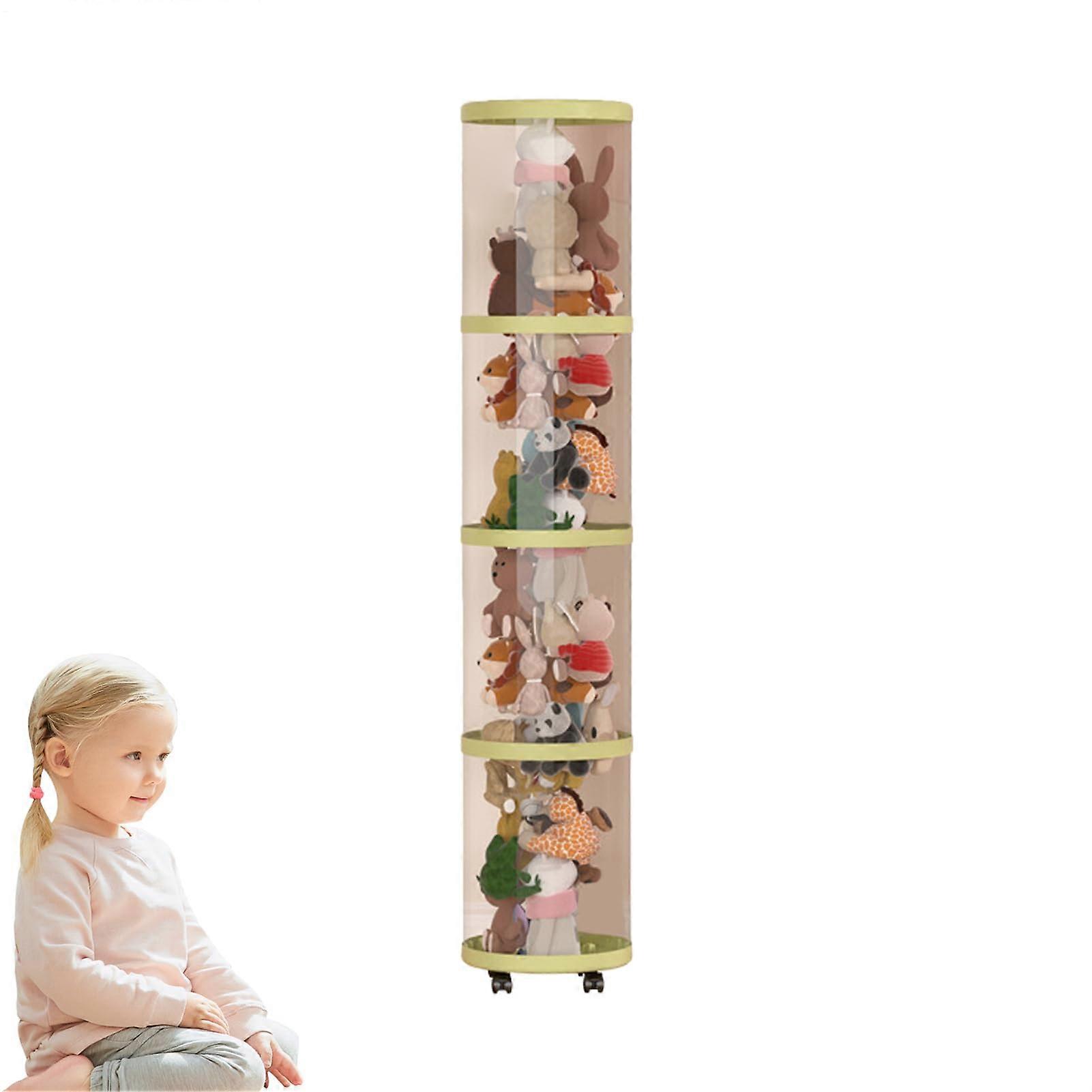 Stuffed Animal Tube Clear Vertical Bucket Organizer Green Four Layer Wheels Shelf For Living Room Playroom Bedroom